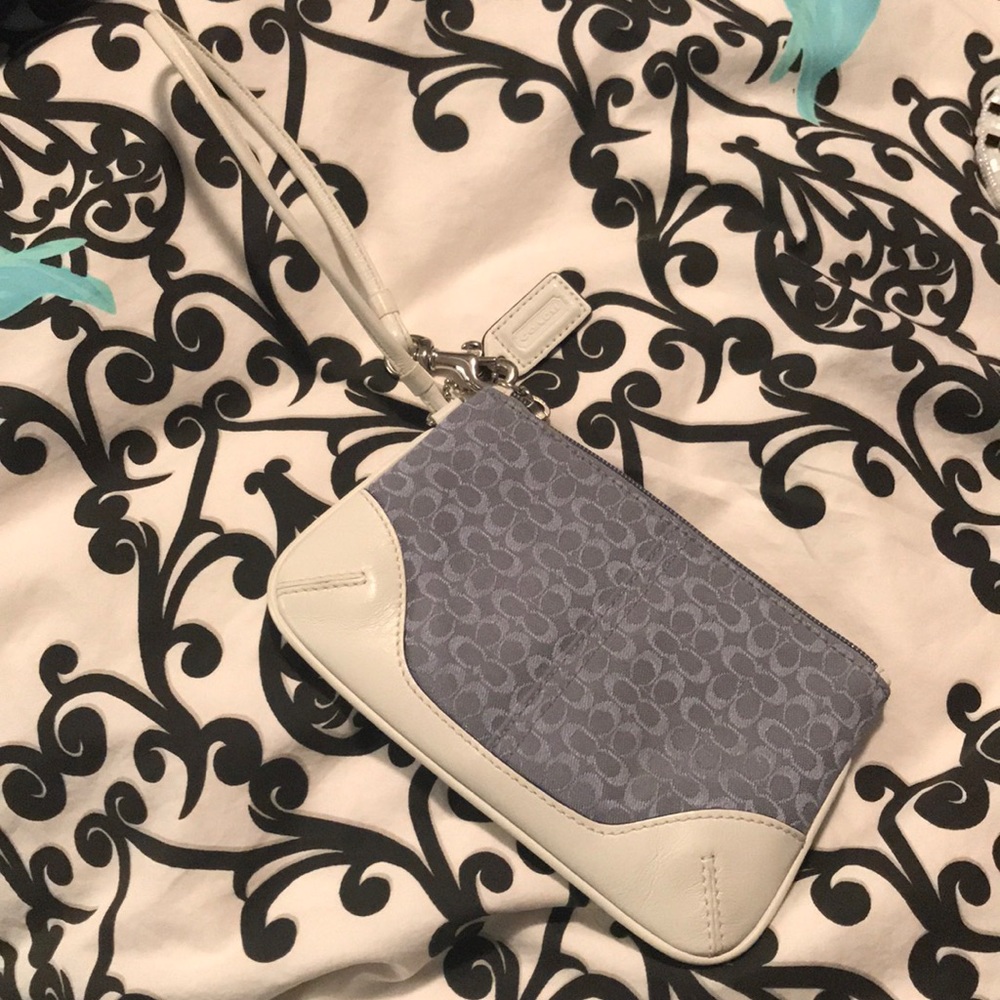 Coach wristlet powder blue and white authentic